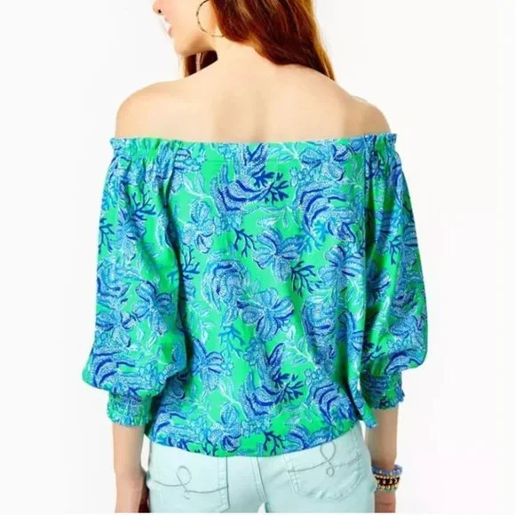 Lessa Off-The-Shoulder Top Cabana Green Keepin It Reel - Picture 2 of 5